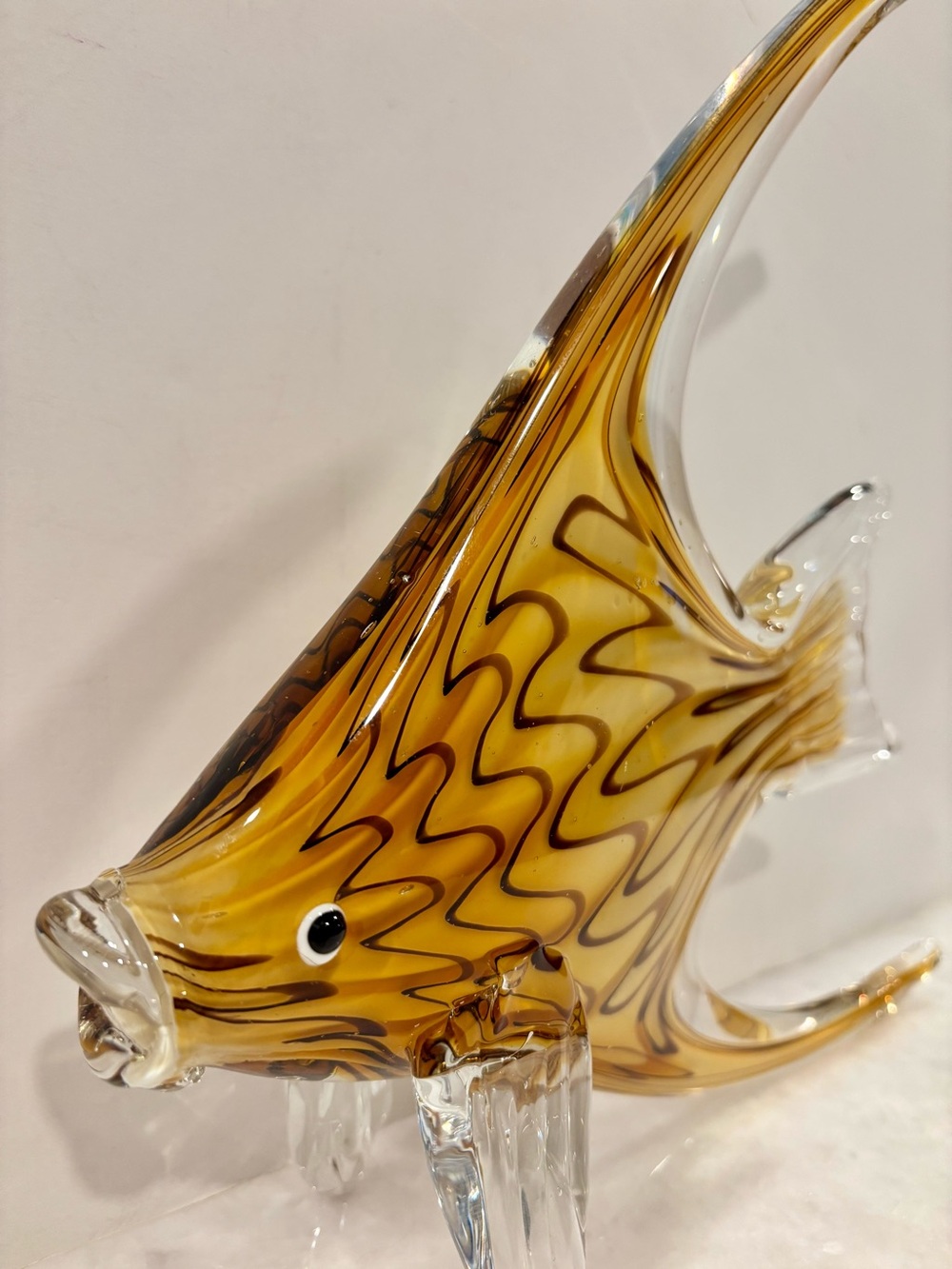 Murano-style Art Glass Angelfish Amber and Brown Striped.